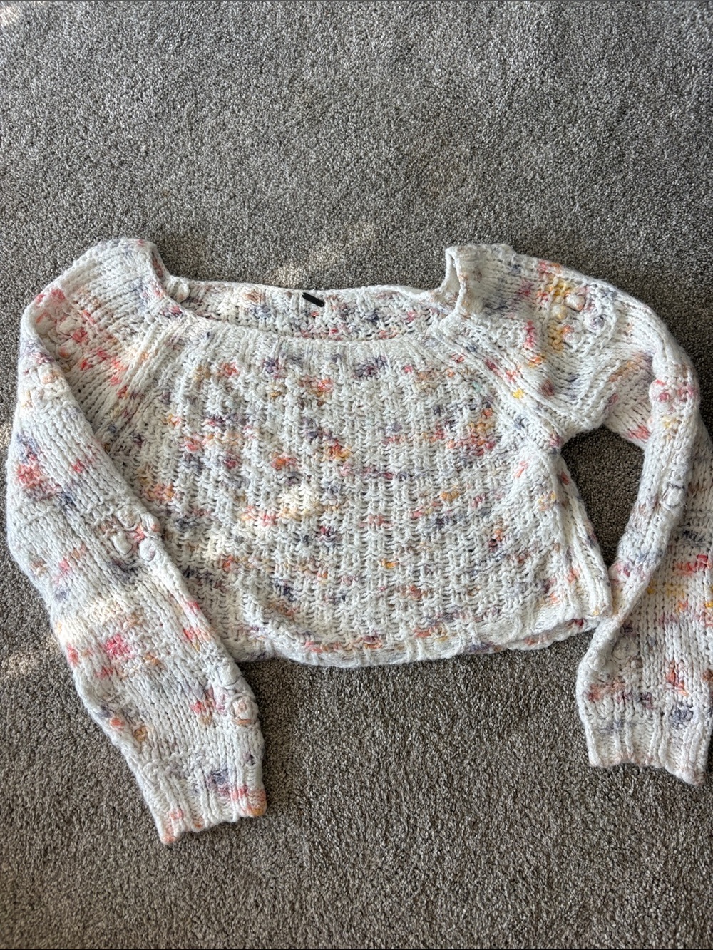 Free People Cream Multicolor Speckle Cropped Knit Sweater